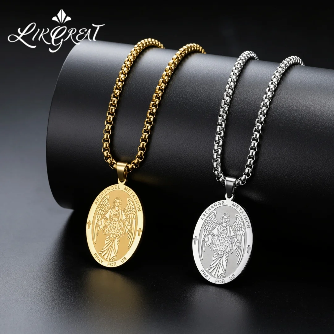 Collier Archange Metatron Prière pour nous, pendentif géométrie sacrée de Metatron, amulette de protection en acier inoxydable, bijoux spirituels