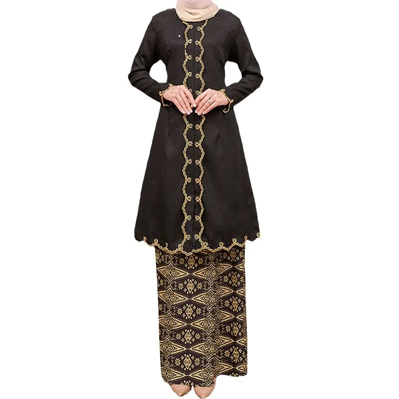 Dubai Muslim Ladies Outfits Embroidery Top High Waist Skirt 2 Piece Sets Women Party Arab Ramadan Morocco Dress Suit Abayas