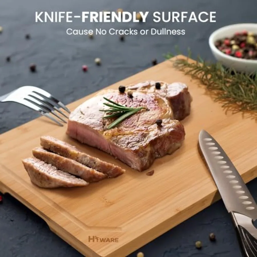 Kitchen cutting board: extra large bamboo, organic, pre-oiled, 18 x 12, natural color, heavy duty with juice groove view 3