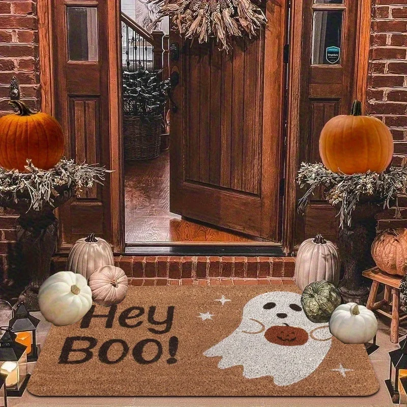 Newest Doormat Vintage Wood Black Cat Pumpkin Bat Halloween Flannel Doormat Non Slip Holiday Front Door Mat