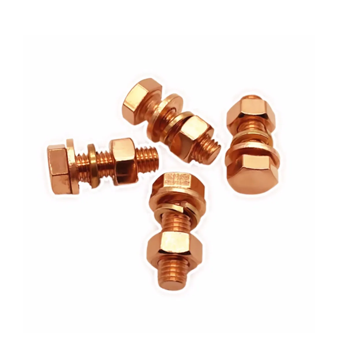 Red Copper Outer Hexagonal Screw Nut Flat Washer Set / Electrolytic Bolt M3-M8