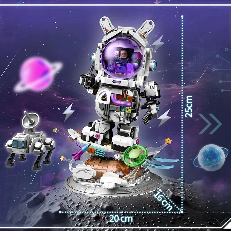 رائد الفضاء ميكا اللبنات اليدوية الإبداعية التجمع نموذج سكيت رائد الفضاء لعبة سطح المكتب زخرفة هدية عيد ميلاد