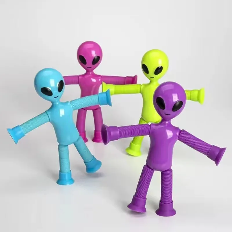 Novel Kids Suction Cup Toys Telescopic Suction Cup Alien Toy Cartoon Telescopic Pipe Planet Man Stretch Decompress Toys