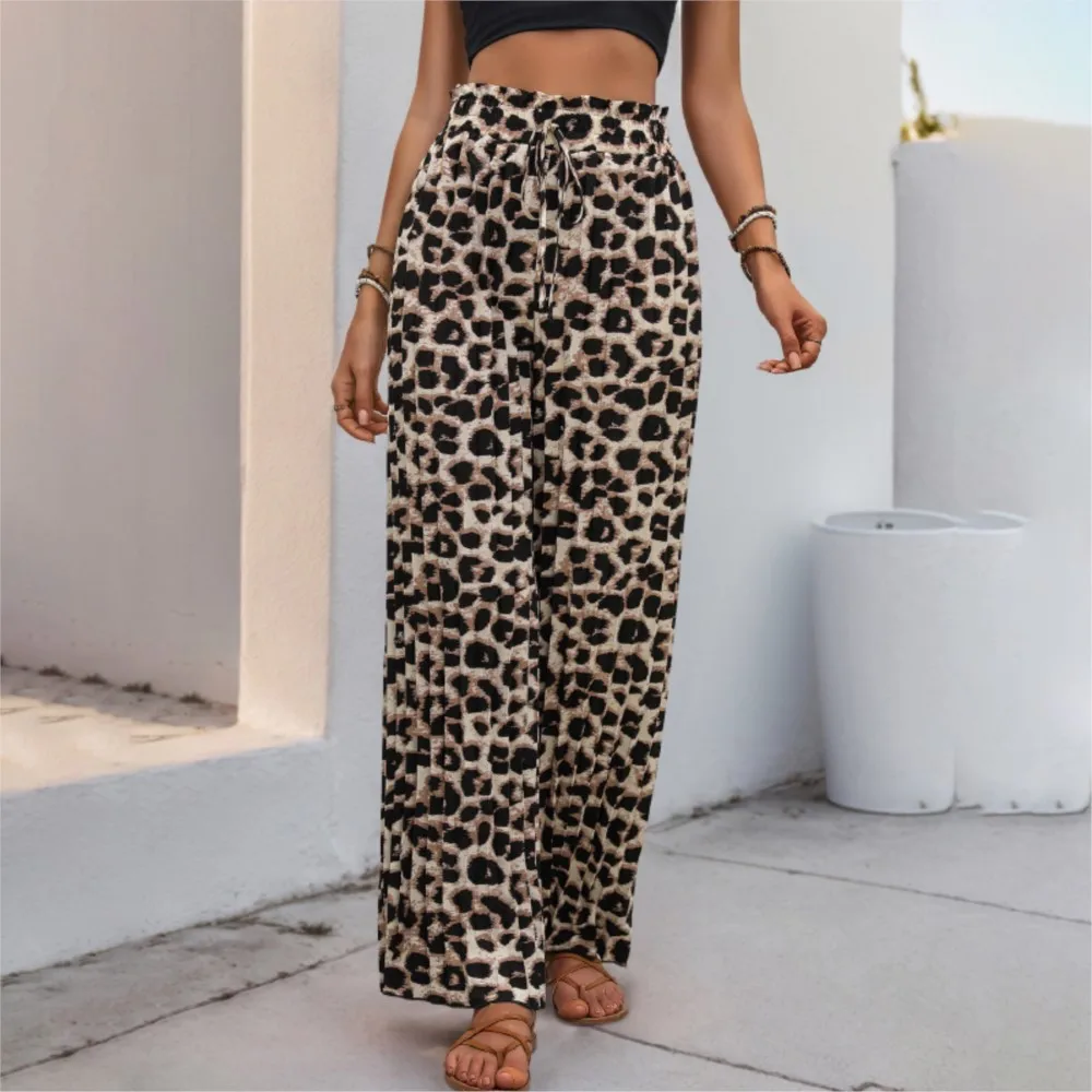 Women's Clothing Casual Pants Fashionable Personalized Leopard Print All-match Wide Leg Pants Comfortable Simple Style Commuting