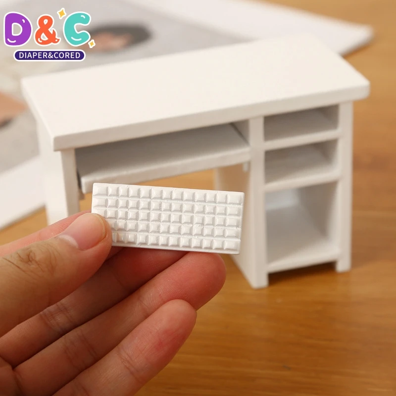 1:12 Dollhouse Wooden Computer Desk Mouse Keyboard Set Dollhouse Study Furniture Decoration Micro Scene Construction Props