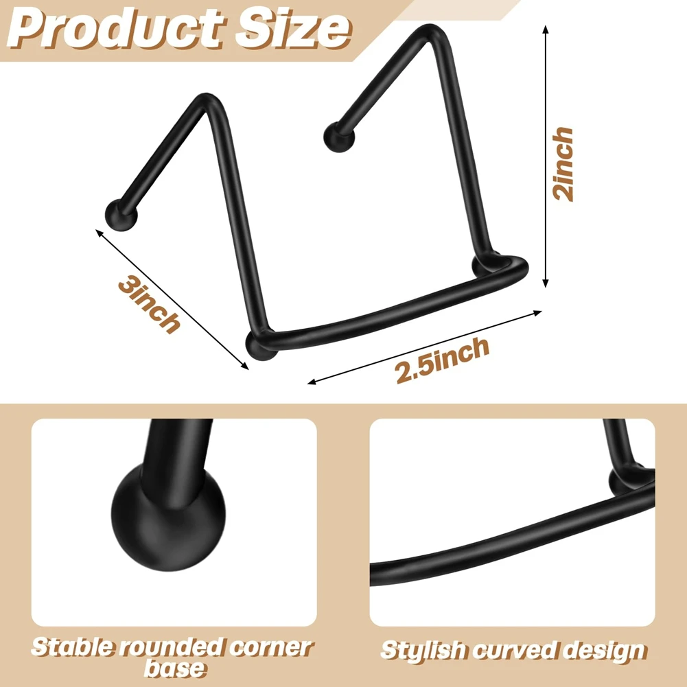 ABKS-Mini Metal 2 Inch Small Plate Holder Display Stands 4 Pcs For Picture, Book Photo Easel,Creation Black Frame Stand