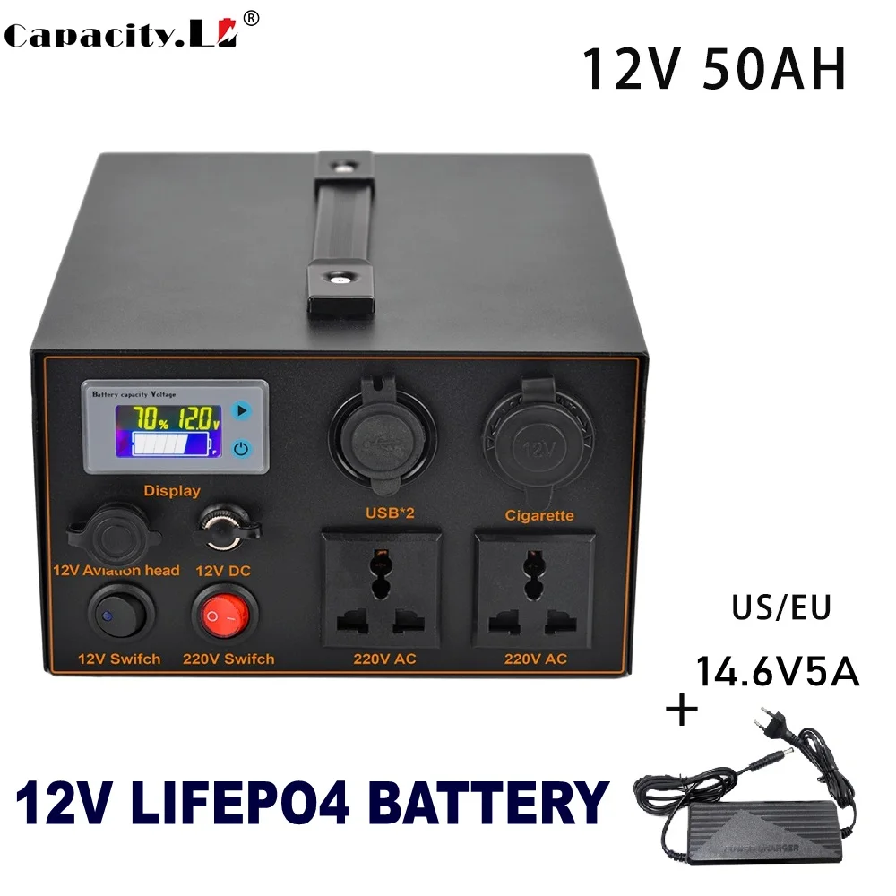 12 В 60 ач Lifepo4 аккумуляторная батарея 40 Ач 50 Ач инверторная батарея AC220 в 350 Вт литиевая солнечная батарея для наружного хранения энергии в кем...