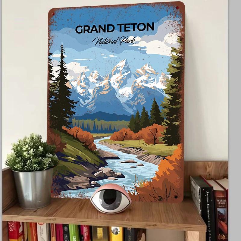 Grand Teton National Park Landscape Metal Wall Art Mountain River Forest Scenery Home Decor