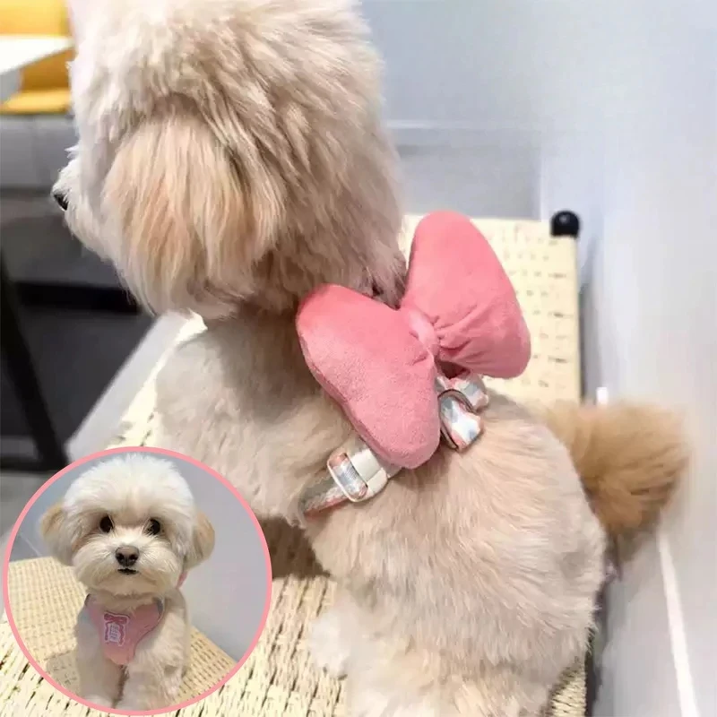 

Cute Bowknot Dog Harness and Leash Set Dopamine Color Breathable Mesh Vest for Small Medium Dogs Cats