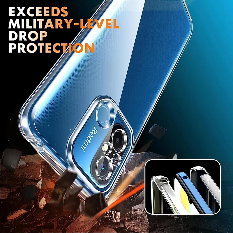 360 Full Cover Silicone Case For Xiaomi Redmi 12C Redmi 13C 10C 9A 9C 9 8 8A Redmi Note 8 9 10 11 12 Clear Hybrid PC Hard Coque