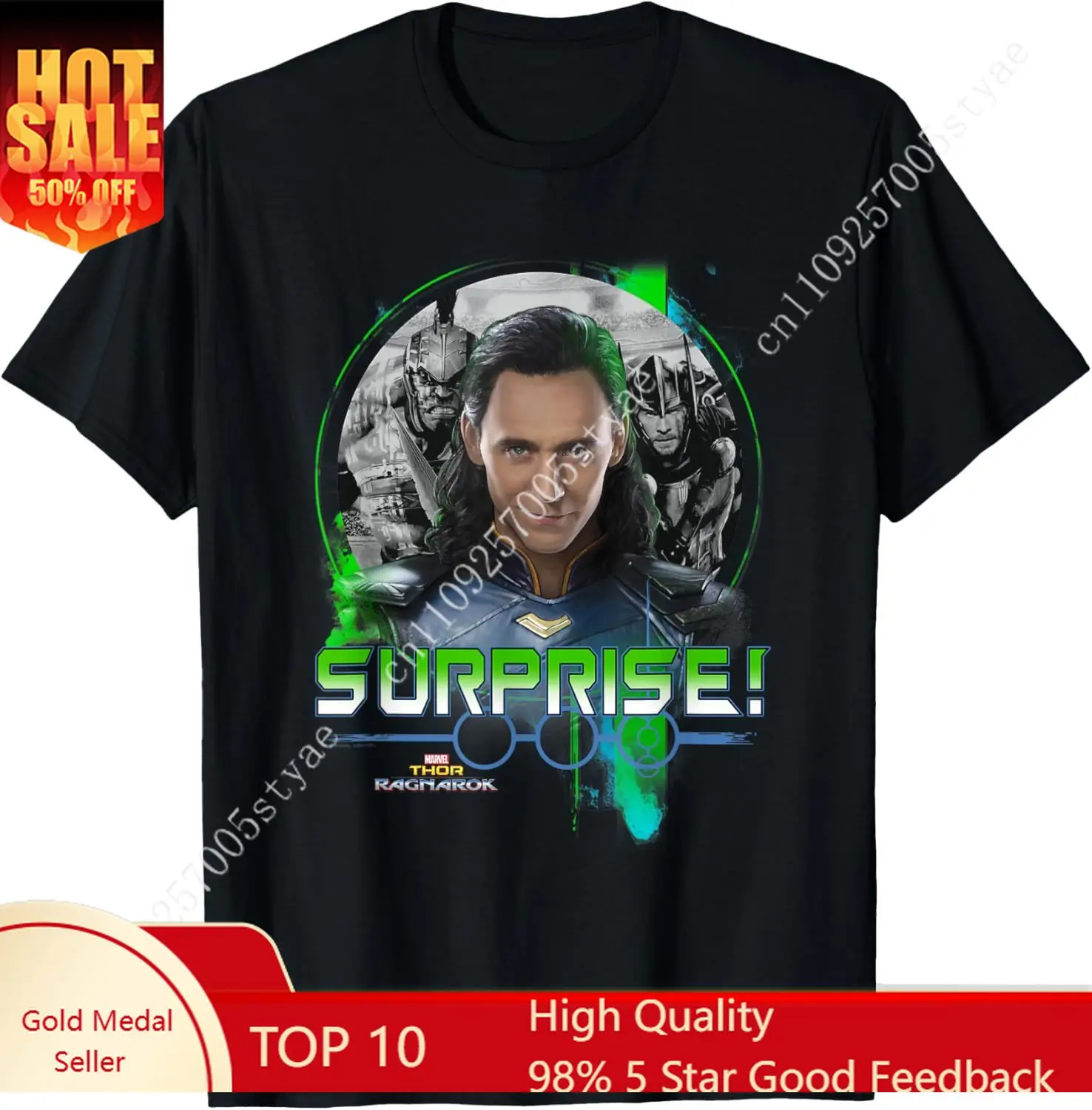 

Marvel Thor Ragnarok Loki Surprise Green Pop Mens Womens T-Shirt