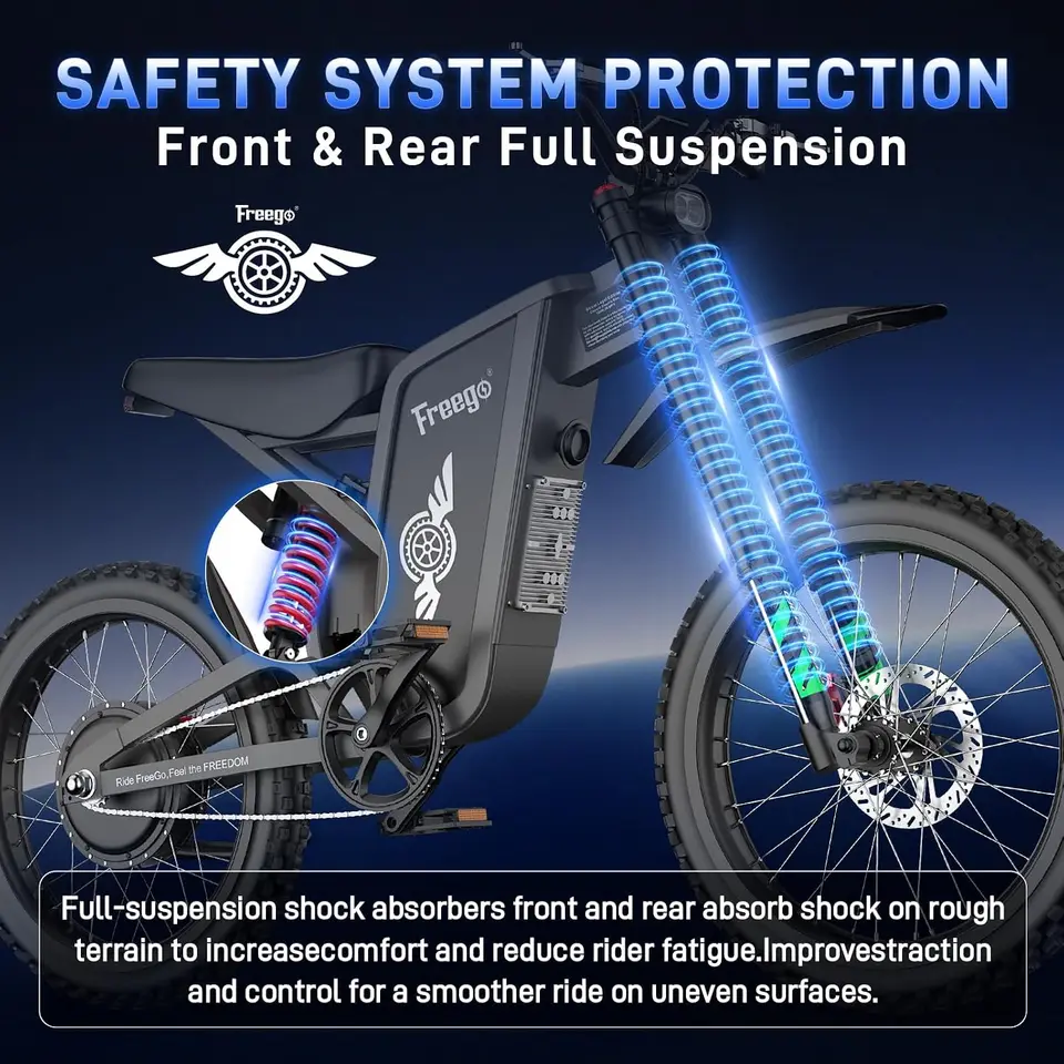 Freego X2Pro Electric Bike 6000W Motor 1800Wh Battery Electric Motorcycle Max 50Mph Electric Dirt Bike 19x2Full Suspension ebike image 6