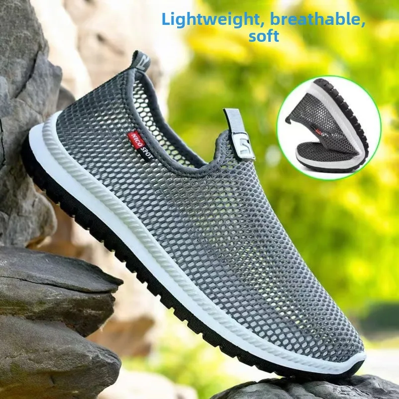 

Men's Summer Lightweight Casual Sports Shoes Anti-slip Slip-on Dirt-resistant Breathable Mesh Shoes for Elderly Walking