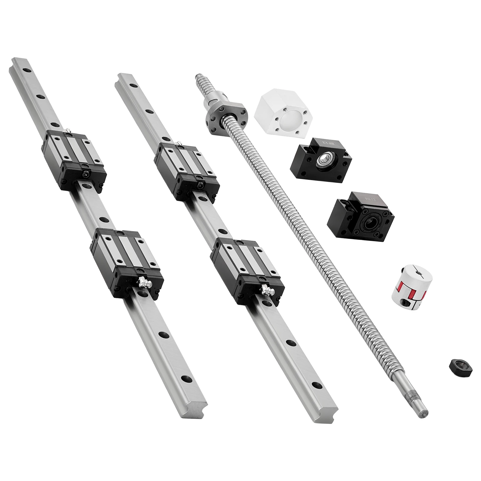 SucceBuy Linear Rail Guide Kit HGR20 2PCS 600 mm Linear Rails and 1PCS Ball Screw 4PCS Slide Blocks for DIY CNC Routers Lathes