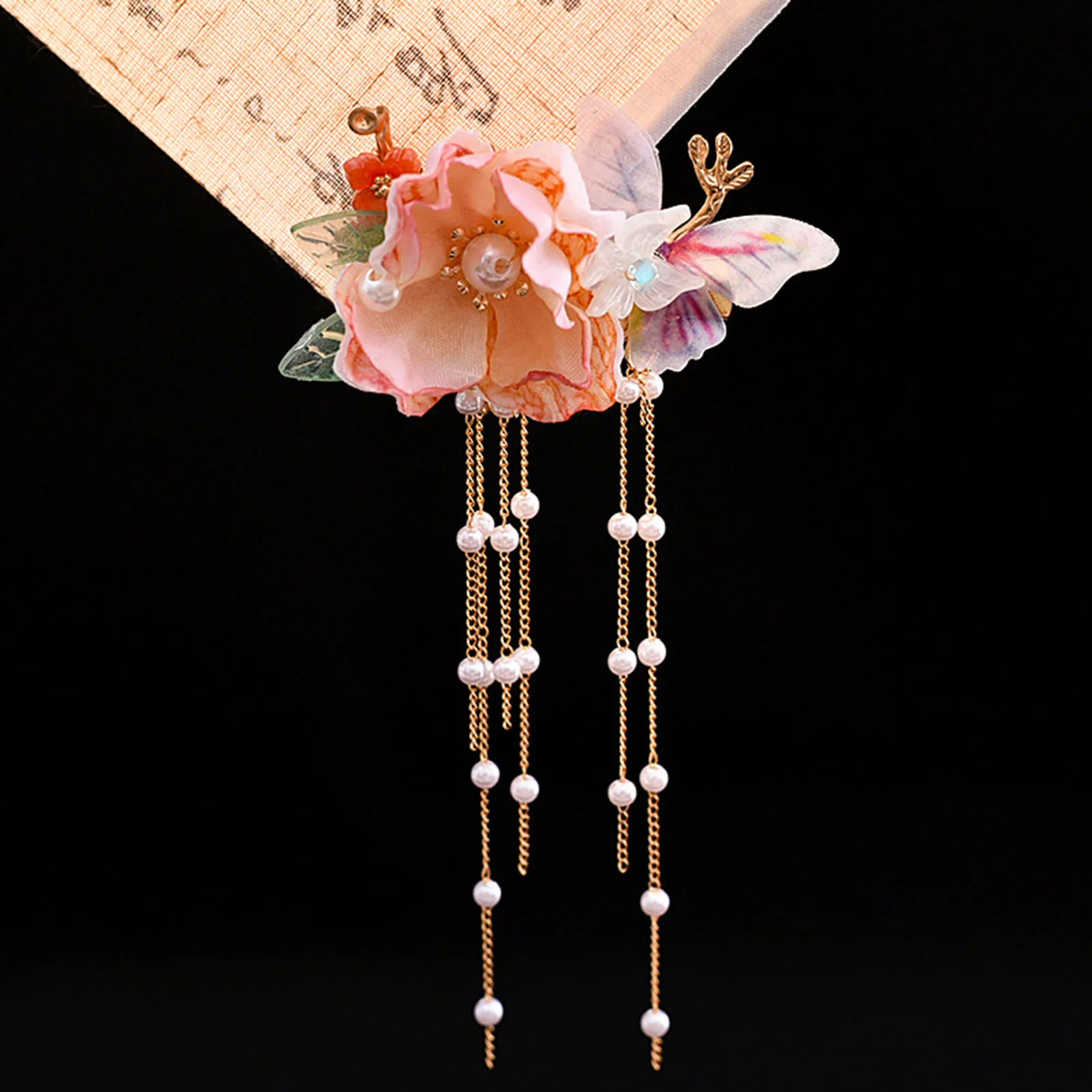 Chinese Style Hairpins with Tassel Setting Temperament Stable Grip Flowers Headpiece for Gown Dress Hairstyle Making Tools