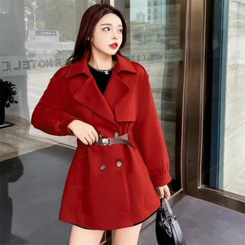 

Autumn Winter Fashion Woolen Female Coat Long Sleeves Woollen Ladies Outerwear New Advanced Feeling Loose Fitting Women Jacket