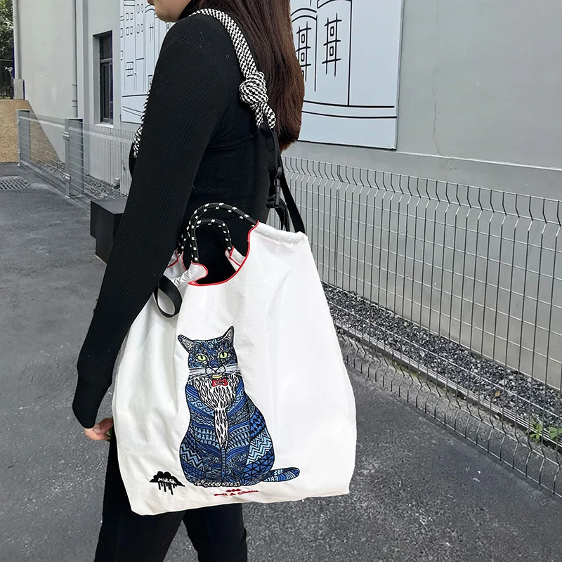 Ball&Chain Purple Love Environmental Bag Cartoon Nylon Embroidery Shopping Bag Canvas Handbag Storage Shoulder Bag Girls Gifts