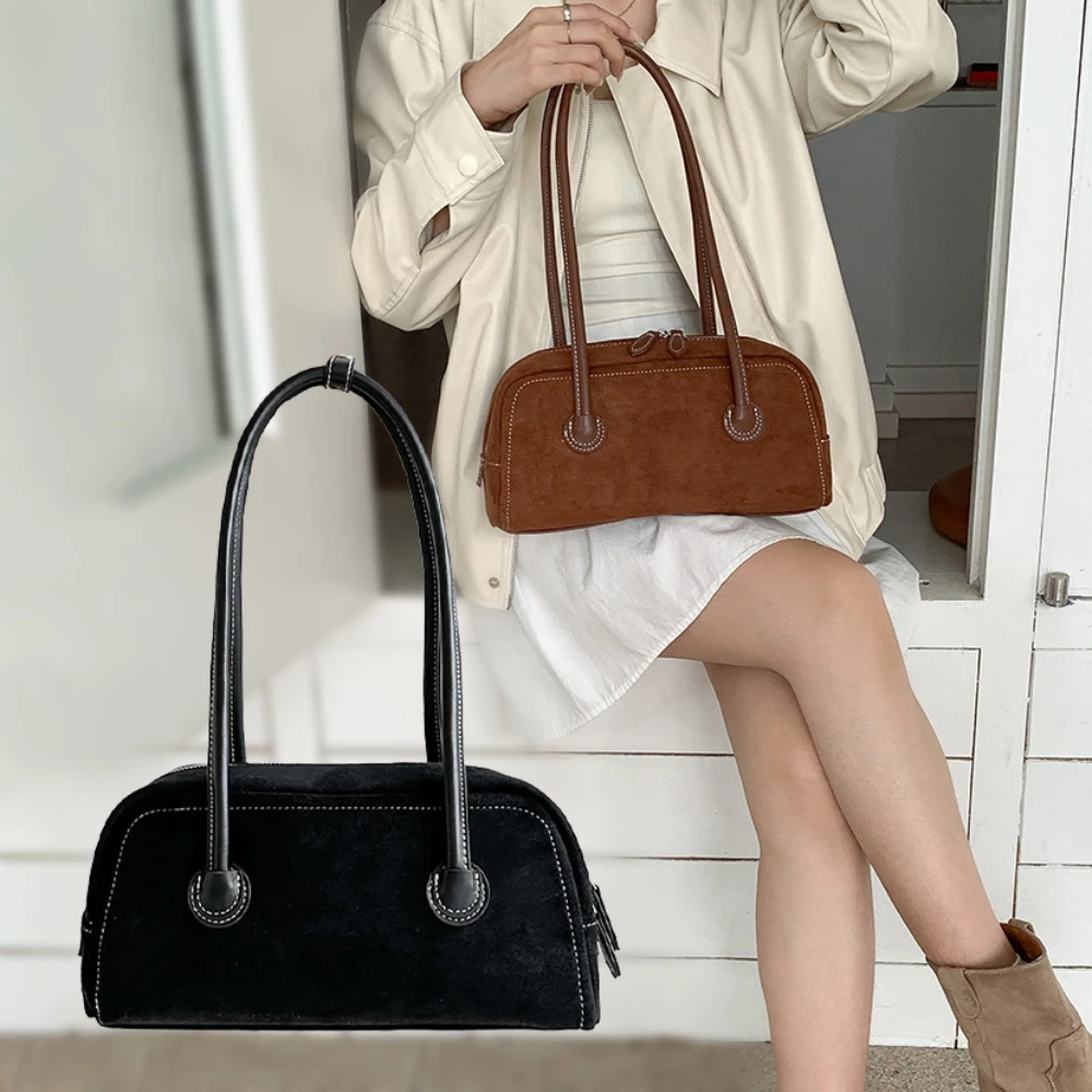 

Замшевая кожаная сумка-багет на плечо для женщин, модные роскошные дизайнерские сумки подмышки, повседневные женские сумки-тоут для телефона