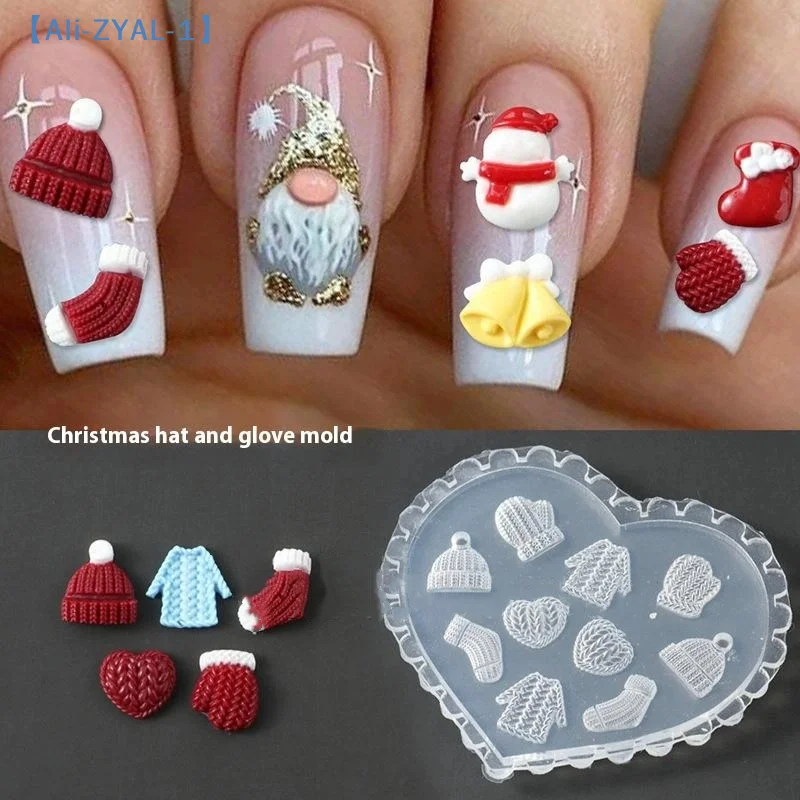 【ZYAL-1】1 Stück Weihnachtsmütze Socken Muschel Seestern Blume Lilie Tulpe 3D Acryl Nagelform Nagelkunst Deko DIY Silikon Nagelkunst