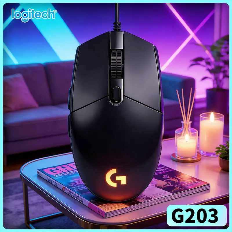 Logitech G203 Wired RGB Gaming Mouse 8000 DPI 6 Buttons On-Board Memory 1ms Response 2.1m Cable ChromeOS Swift Fit
