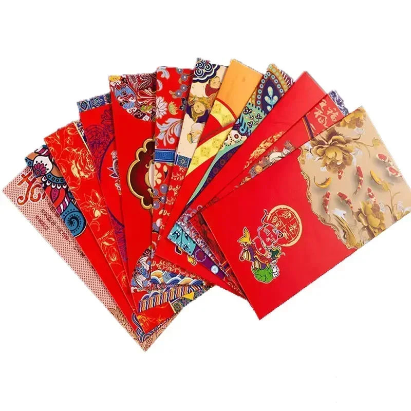 

12PCS Chinese Traditional Gift Red Envelope Blessing Lucky Money Pocket Seal Decorative Gift Chinese Mythology Pattern Modeling