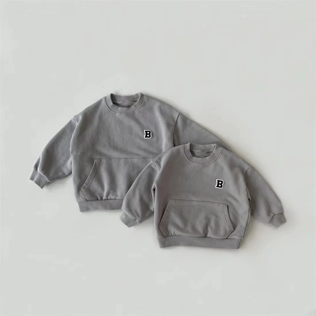 Toddler Boy Casual Letter Sweatshirts Autumn Simple Loose Comfortable Cotton Pullover Embroidery Pocket All-match Kid Tops