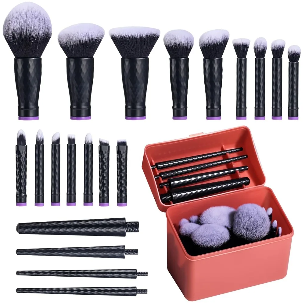 

BS-MALL Travel Makeup Brushes – Professional and Durable 16-piece Set Detachable Rotating Handles, Eco-Friendly Design, Comes wi