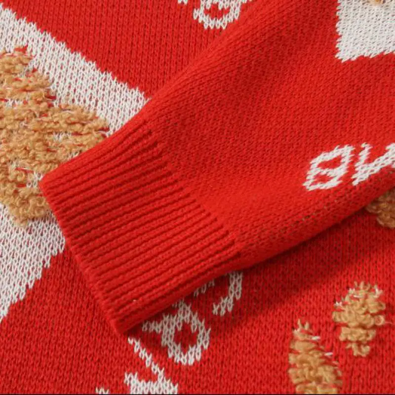 M-XXXL Sweater rajut lengan panjang uniseks, Sweater Tahun Baru China, Jumper Natal rajut kasual leher bulat, Sweater natal ukuran Plus untuk pria dan wanita