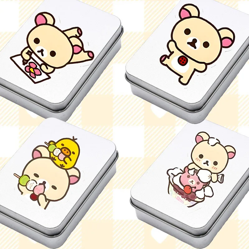 

Rilakkuma Sticker Storage Box Student Hair Clips Jewelry Material Tidy Travel Portable Medicine Seal Safety Life Daily Supplies