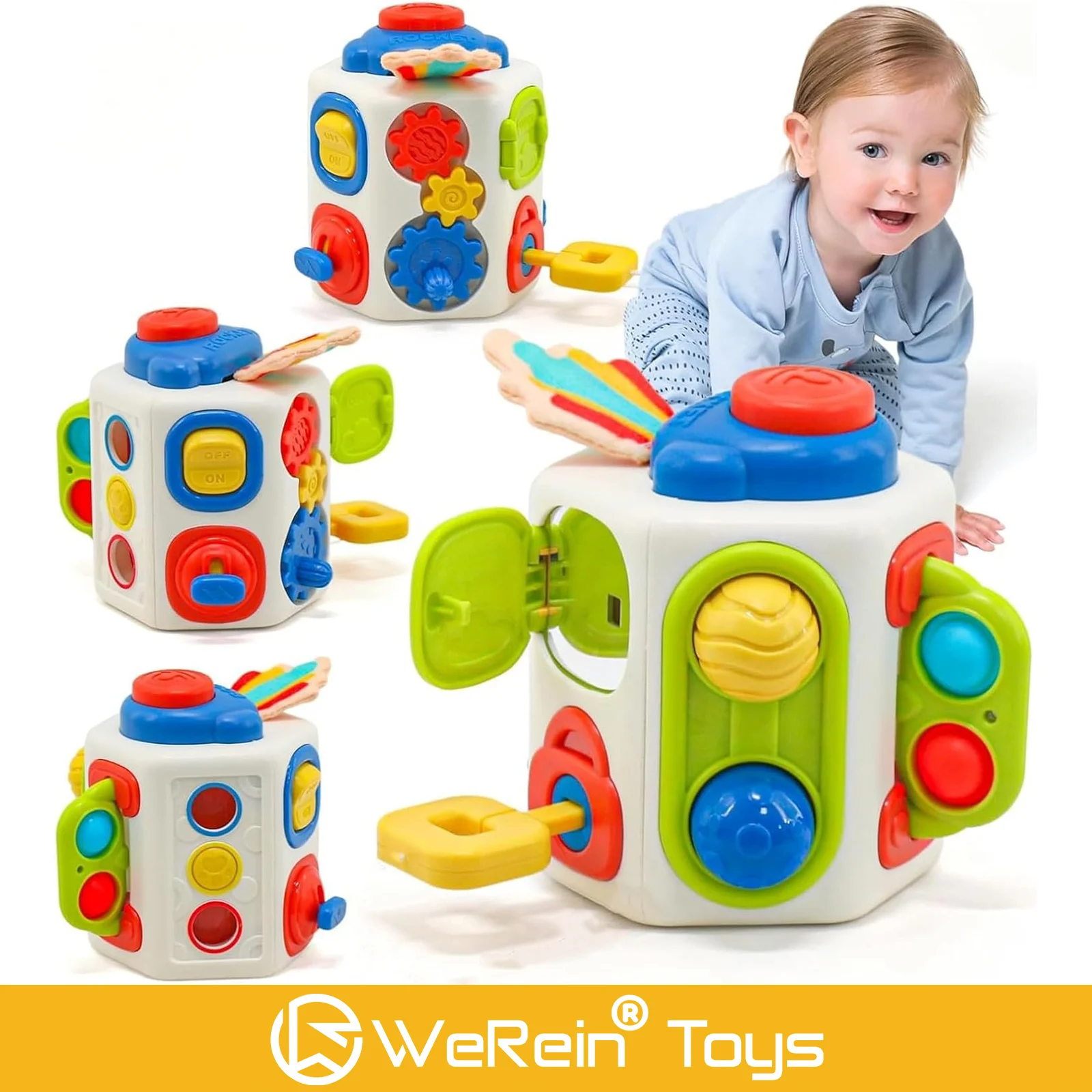 لعبة لعب حسية للأطفال مكونة من تسعة في واحد لتطوير التنسيق بين اليد والدماغ باللمس على شكل ألوان