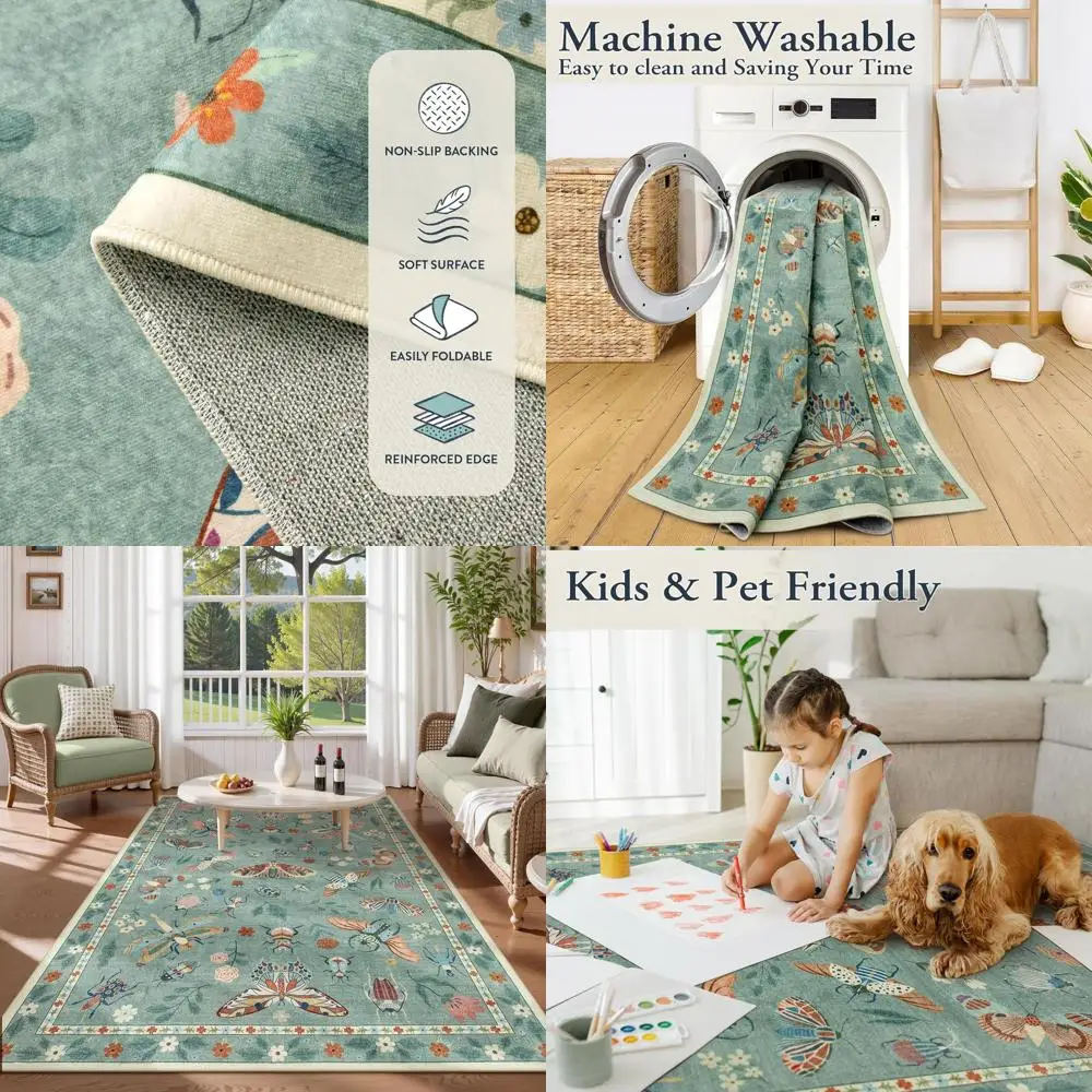 

Мягкий зеленый моющийся ковер 5x7, ультратонкий, не осыпающийся, современный пятностойкий ковер для гостиной, столовой, детской комнаты (5 футов)