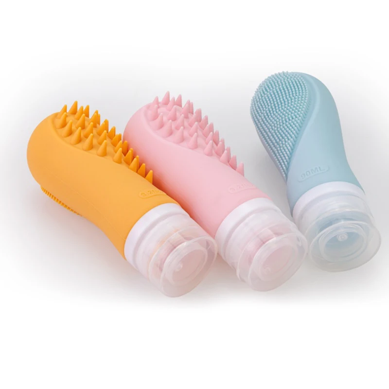 

Силиконовая многоразовая дорожная бутылка для лосьона-шампуня, портативная щетка для шампуня 3 в 1, 90 мл