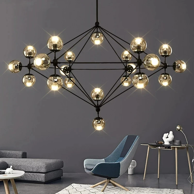 Modern LED Glass Ball Pendant Light Bedroom Living Room Kitchen Magic Bean Chandelier Dining Table Loft Home Decoration Lighting