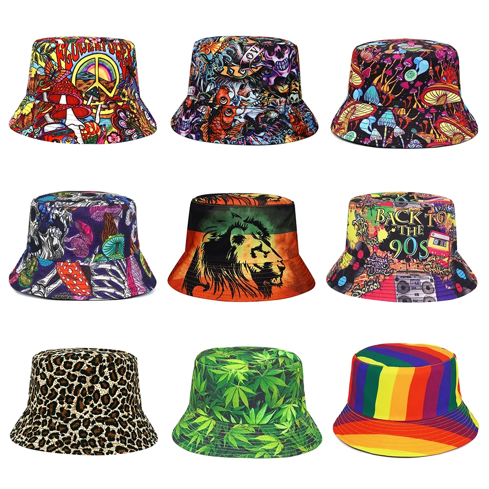 Summer Sunscreen Bucket Hat for Men Women Beach Panama Cap Fashion Print Hip Hop Gorros Fishing Fisherman Hat Wear Double Side