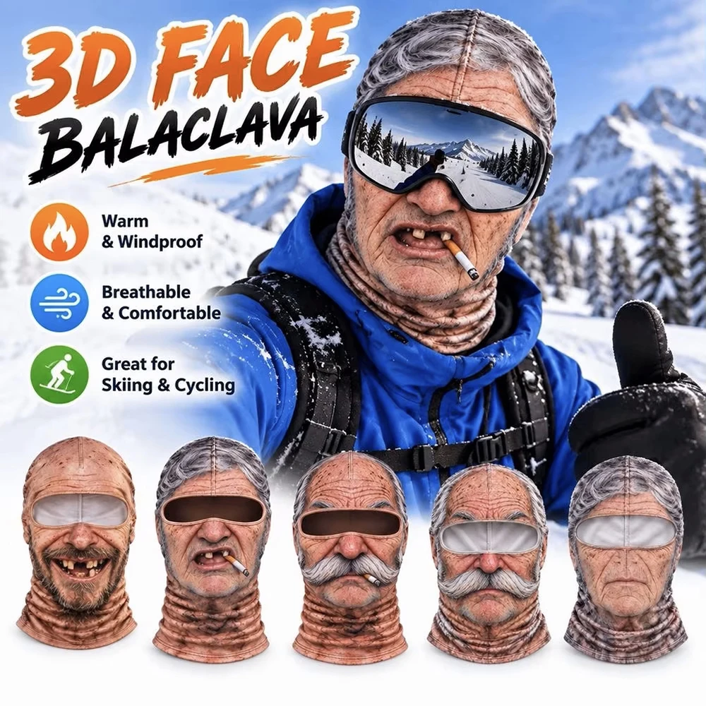 New Old Man Winter Face Mask, Funny Realistic Face Ski Mask,Realistic Grandpa Winter Balaclava - Hilarious Winter Party Gear