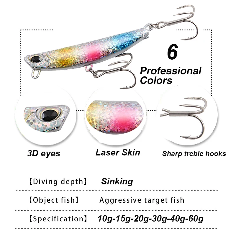 YUCONG 1PX Metal Jigs Spinning Lure 10g-60g Sea Fishing Bait Trolling Jigging Wobbler Laser Cover Drager lurre cebos fisching