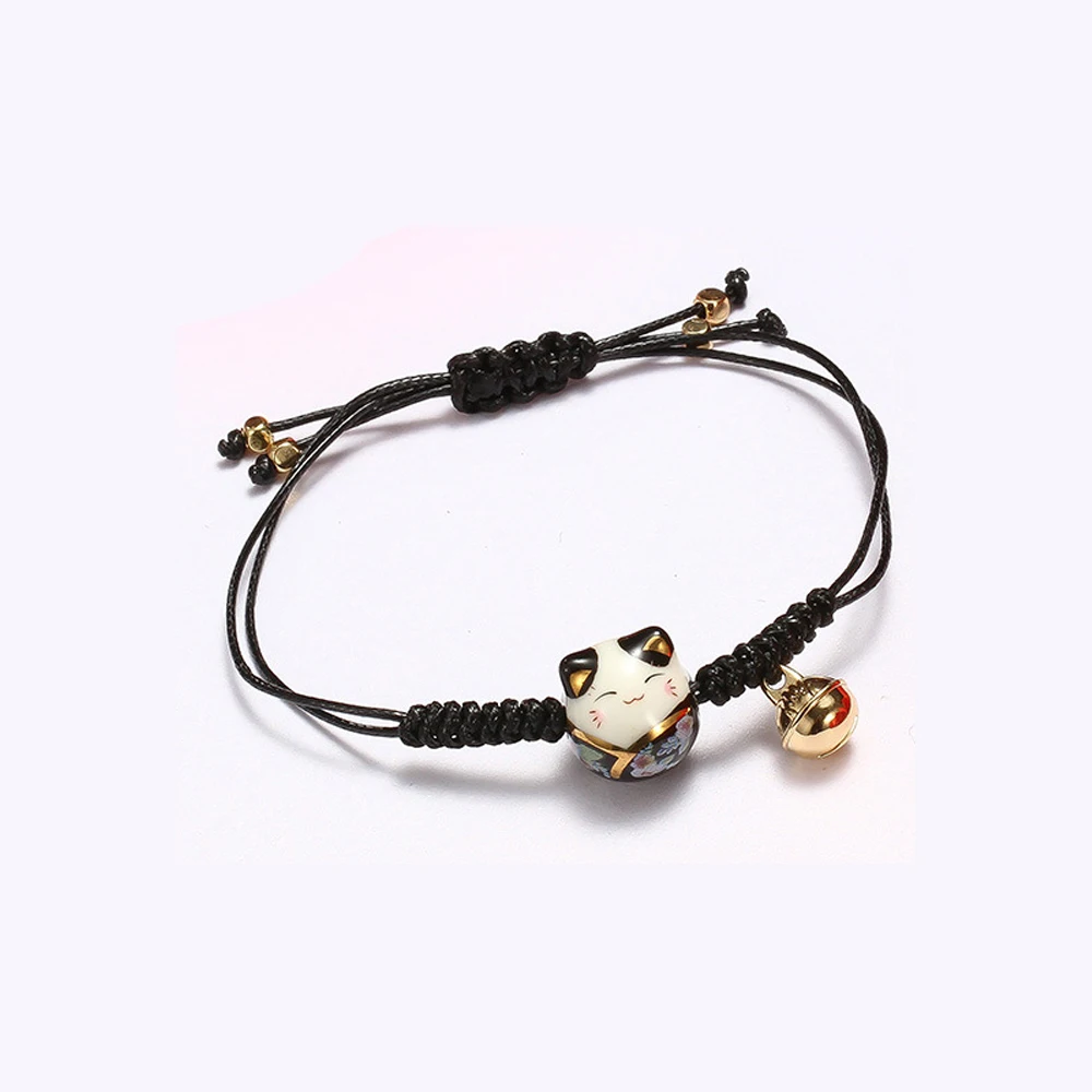 Women Gifts Ceramics Cat Transfer Lucky Bell Temperament Zodiac Hand Rope Red Rope Bracelet Women Gifts Fashion Jewelry