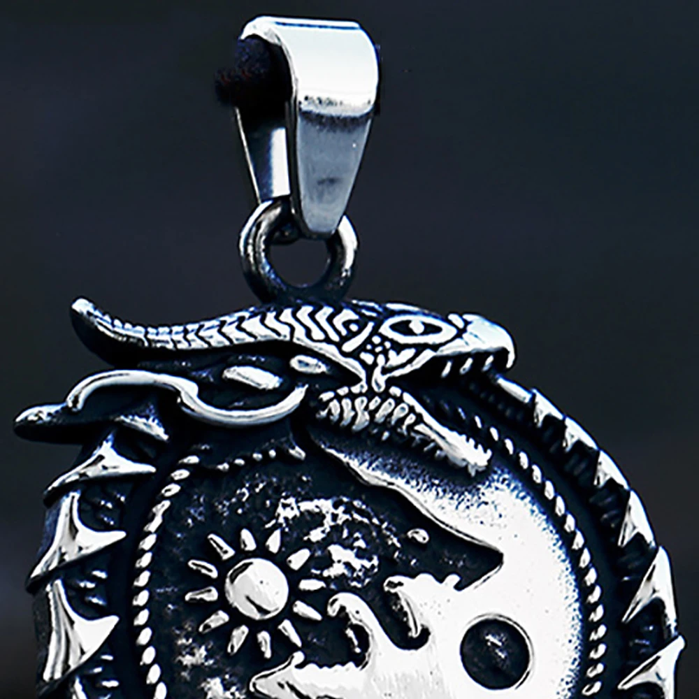 New Vintage Viking Animal Wolf Tai Chi Dragon Pendant Necklace For Man Stainless Steel Fashion Animal Necklaces Creative Jewelry