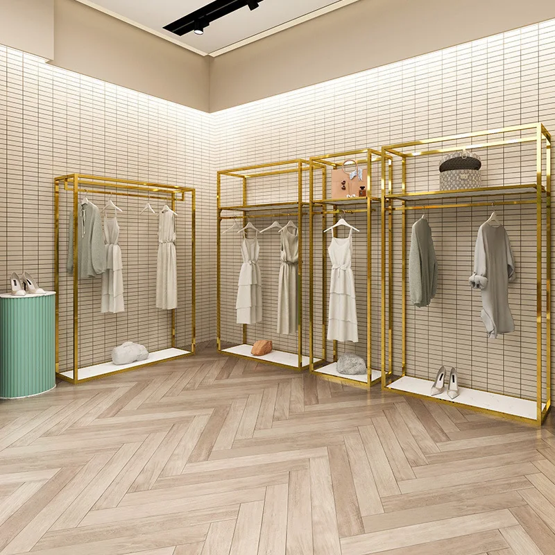 Clothing store display rack Floor-to-ceiling stainless steel hanging clothes rack Special display rack for men's and women's