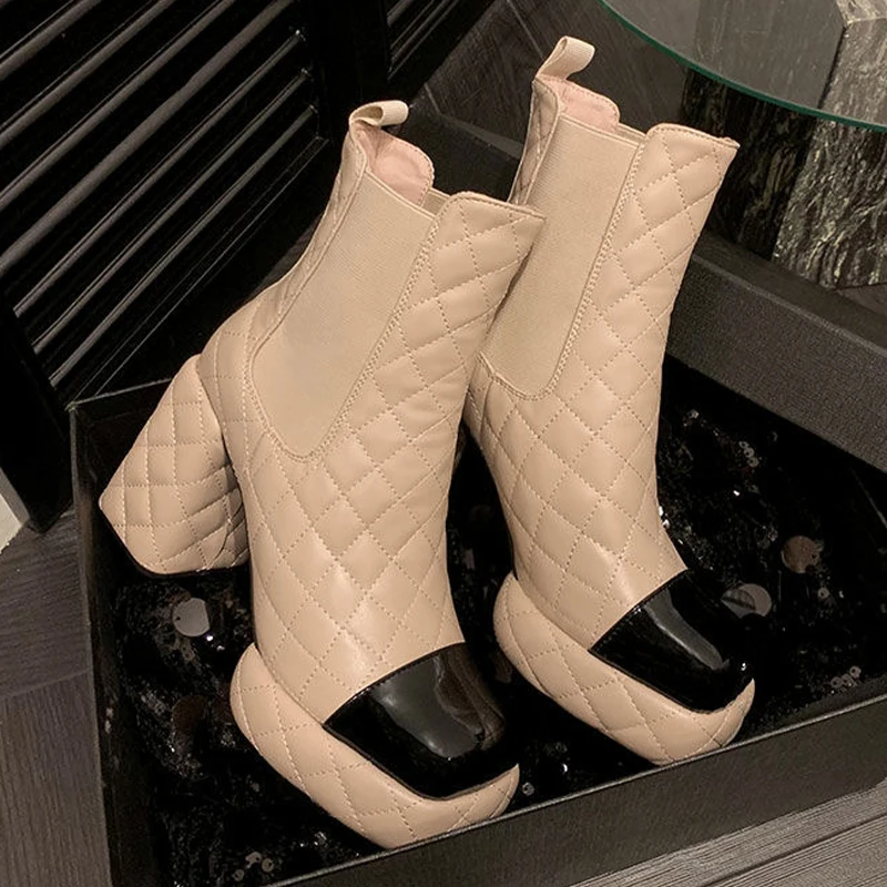

High Heels Women's Ankle Boots Chunky Fashion Designer Shoes Luxury Winter Boots 2025 Square Toe Dress Pumps Femme Short Boots