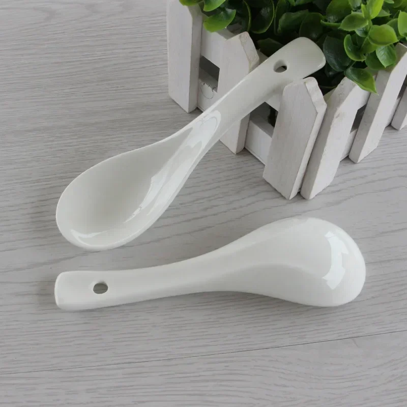 Pure white ceramic soup spoon