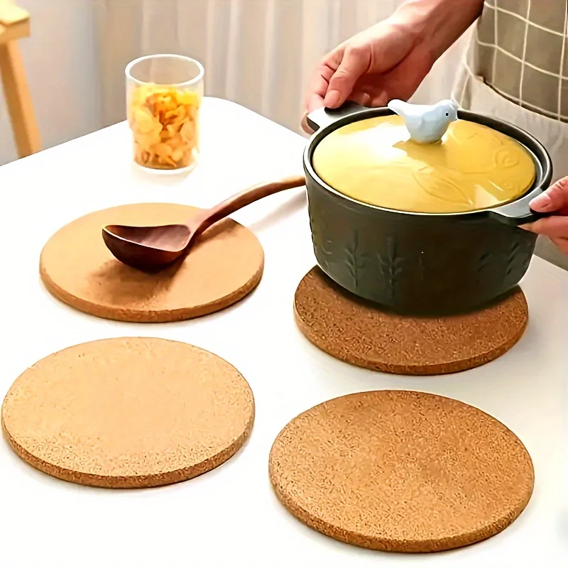 4 PCS Cup Mat Natural Round Wooden Pad Durable Non-Slip Cork Coaster Tea Coffee Mug Drinks Holder For Table Decor DIY Tableware