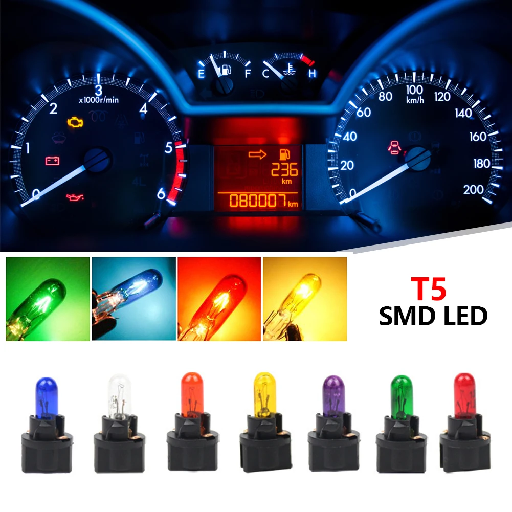 10Pcs T5 SMD LED Car Light Automobiles Light-emitting Diode Instrument Gauge Dashboard Light Bulbs Auto Interior Indicator Lamp