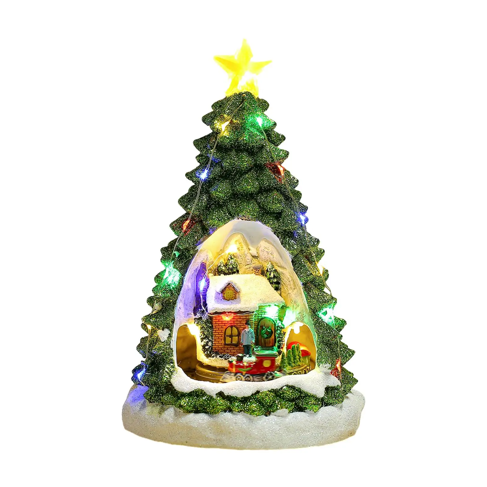 

Christmas Tree Shaped House Xmas Music Ornament with Music Building LED Figurine