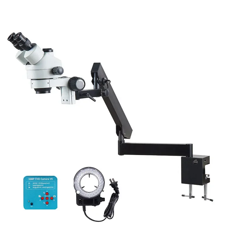 

New Design 7X-45X Hd 38Mp Led Ring Light Phone Repairing Stereo Microscope Trinoculer