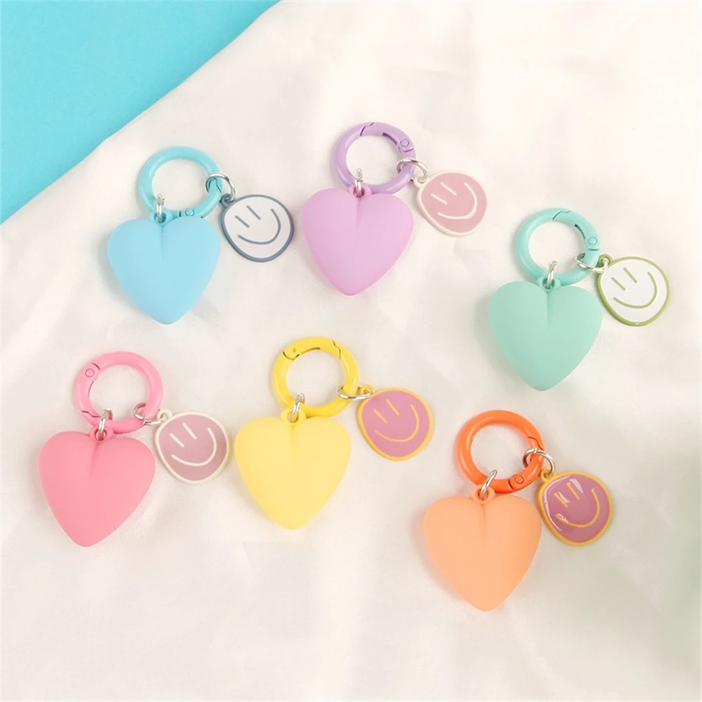 Sweet Love Heart Smile Face Keychain Candy Color Resin Key Ring for Women Girl Bag Airpods Box Car Phone Accessorie Jewelry Gift