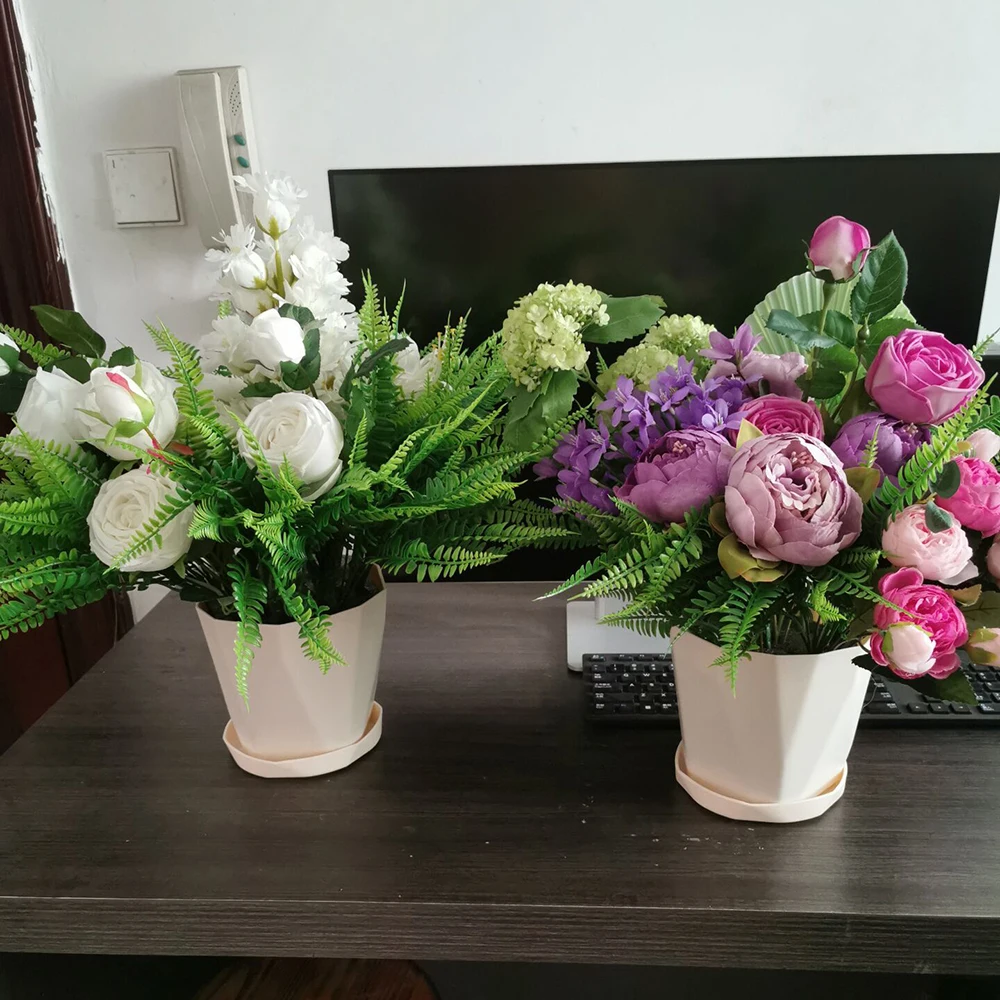 

New Home Decoration Artificial Flowers Rose Peony Leaves Potted TV Table Decorative Flowers Wedding With Potted Flowers