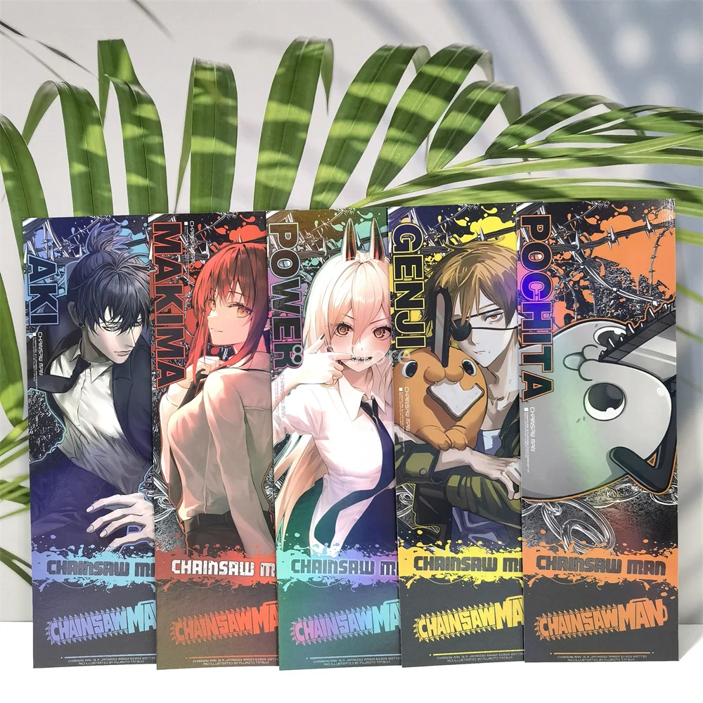 Chainsaw Man Hot New Popular Laser Tickets Pochita Denji Makima Power Aki Characters Trendy Personality Postcard Cards Bookmark