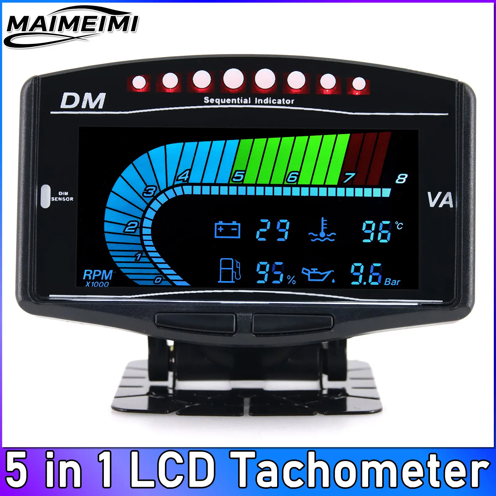 

5in1 Tachometer Water Temperature Oil Pressure Gauge Voltmeter Fuel Level + Water Temp Sensor 10mm Oil Press Sensor 1/8 NPT