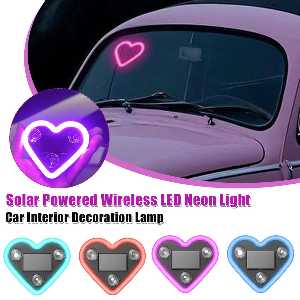 Solar Powered Heart Shape C-Pillar Lamp Smart Sensor Car Interior Decoration Lamp Automotive Atmosphere Love Light Car Accessory